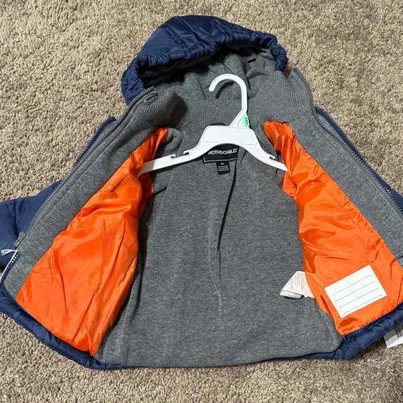 Blue Toddler Hooded Puffer Jacket with Orange Accents - Picture 4 of 4